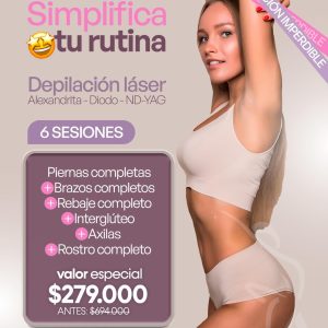 Piernas completas + Brazos completos + Rebaje completo + Interglúteo + Axilas + Rostro completo