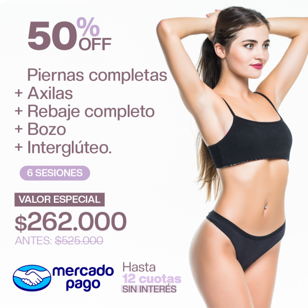 Piernas completas + Axilas + Rebaje completo + Bozo + Interglúteo.
