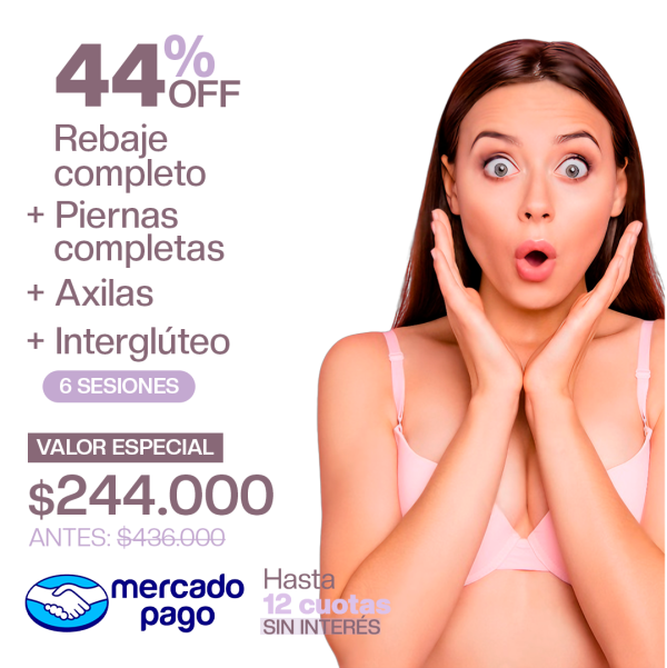 Rebaje completo + Piernas completas + Axilas + Interglúteo.