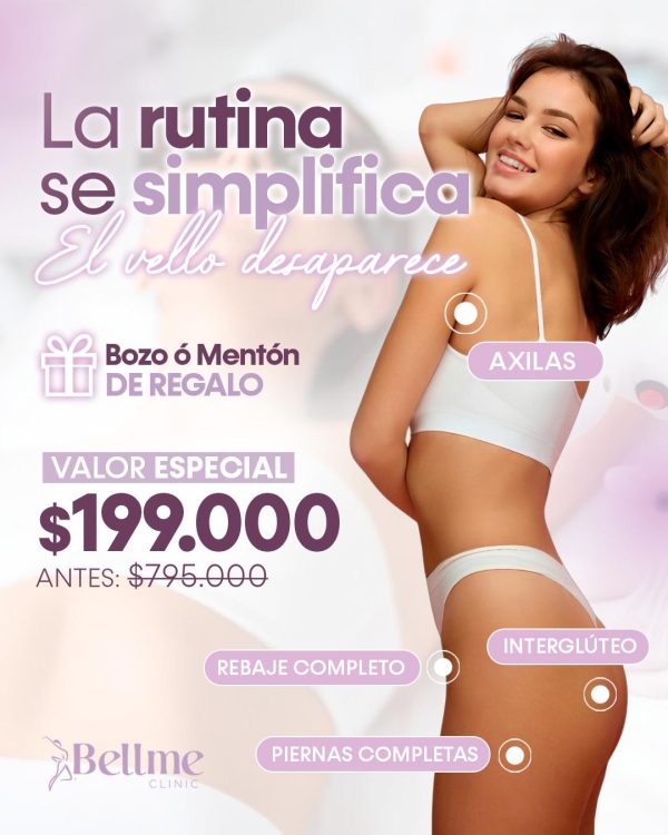 Piernas Completas + Rebaje Completo + Interglúteo + Axilas+ Bozo o Mentón de Regalo