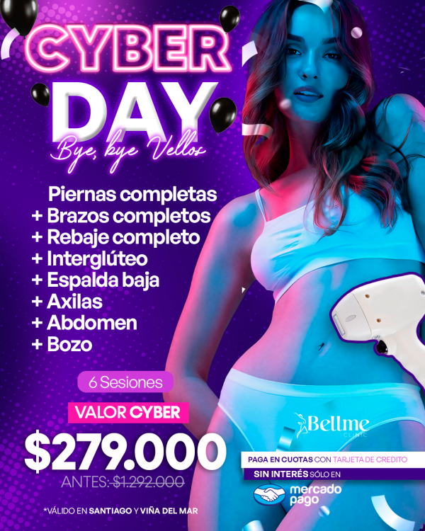 Piernas completas + Brazos completos + Rebaje completo + Interglúteo + Espalda baja + Axilas + Abdomen + Bozo