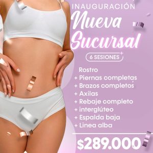 Rostro + Piernas Completas + Brazos Completos + Axilas + Rebaje completo + Interglúteo + Espalda Baja + Línea Alba