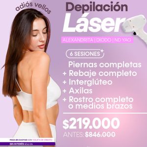 Piernas Completas + Rebaje completo + Interglúteo + Axilas + Rostro Completo ó Medios Brazos
