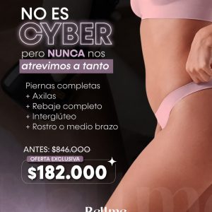 Piernas completas + Axilas + Rebaje completo + Intergluteos + Rostro o medio brazo